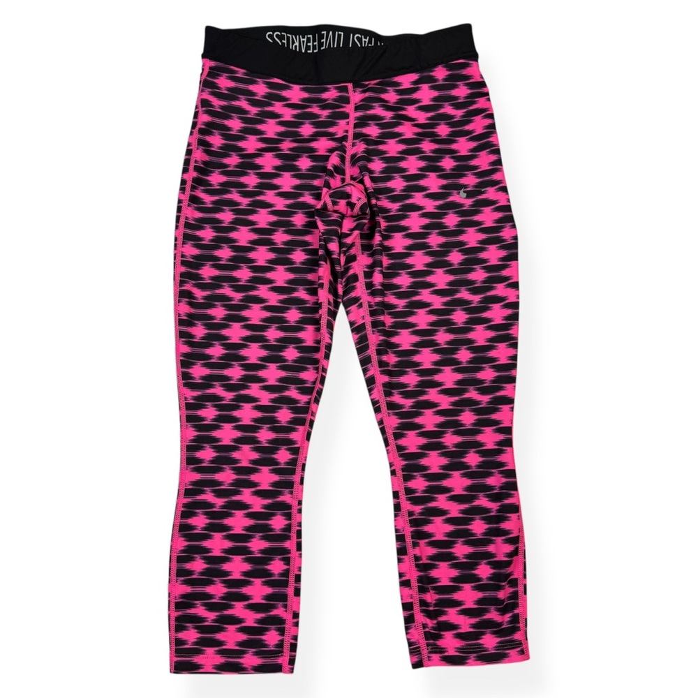 Nike Relay Capri Leggings with Fold Over Waistband‎ Womens M Medium Pink Black